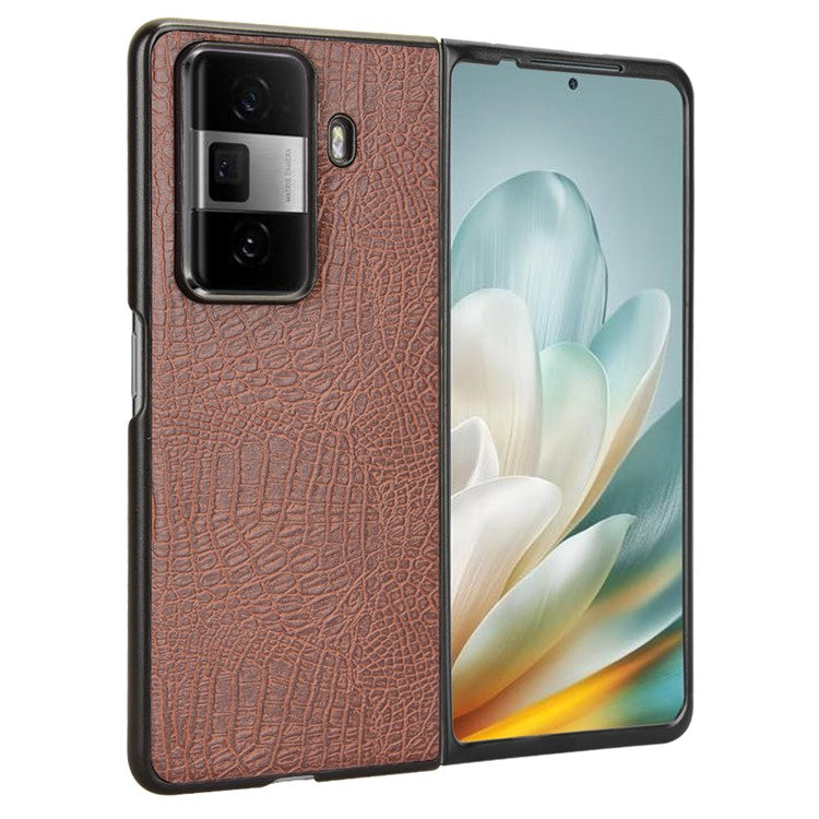 For Honor Magic Vs3 5G Case Crocodile Texture Leather Coated Hard PC Phone Cover - Brown