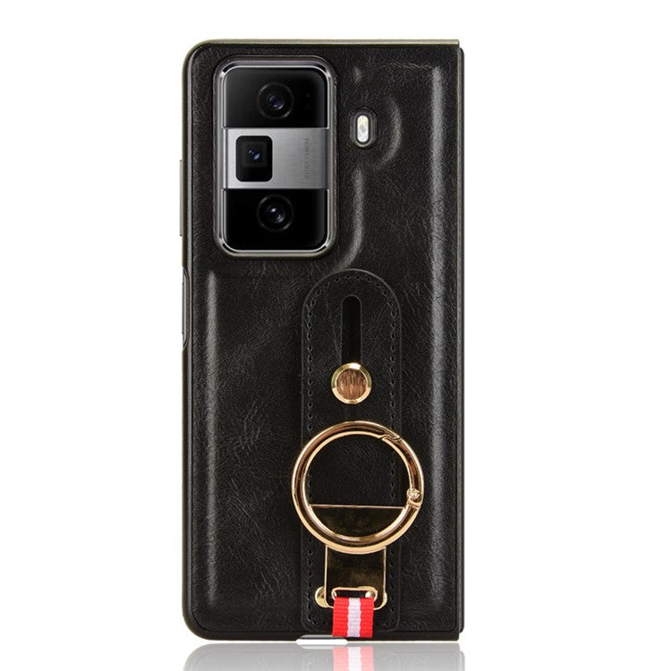 For Honor Magic Vs3 5G Case Leather+PC+TPU Wristband Cover with Bottle Opener Ring - Black