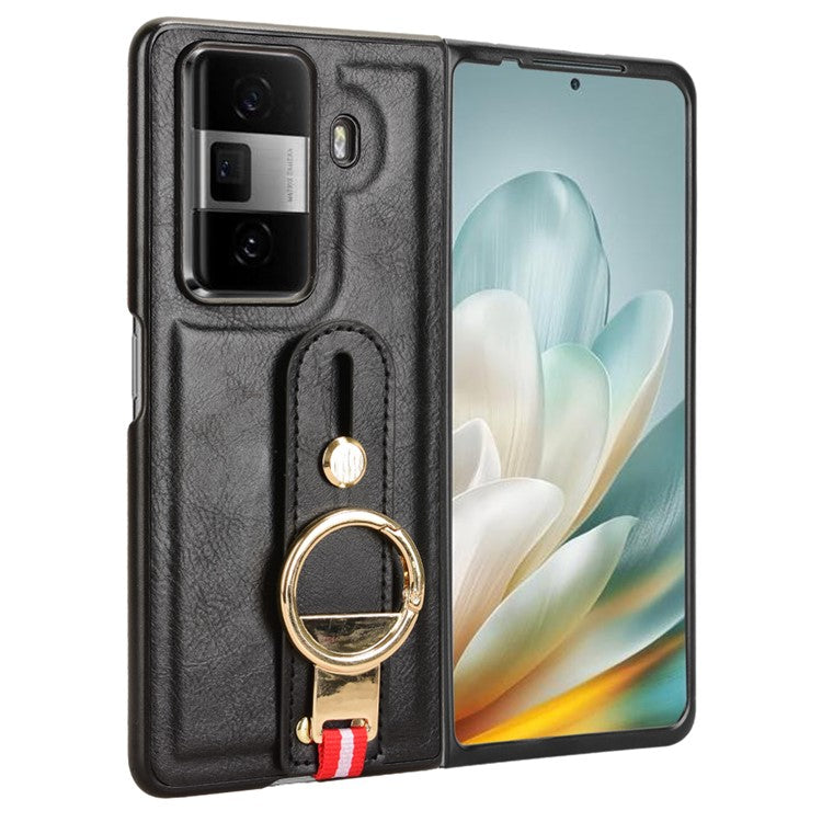 For Honor Magic Vs3 5G Case Leather+PC+TPU Wristband Cover with Bottle Opener Ring - Black