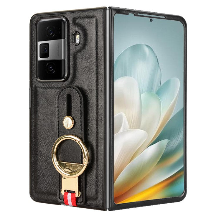 For Honor Magic Vs3 5G Case Leather+PC+TPU Wristband Cover with Bottle Opener Ring - Black