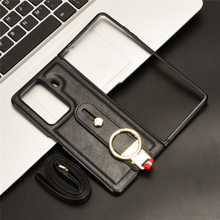 For Honor Magic Vs3 5G Case Leather+PC+TPU Wristband Cover with Bottle Opener Ring - Black