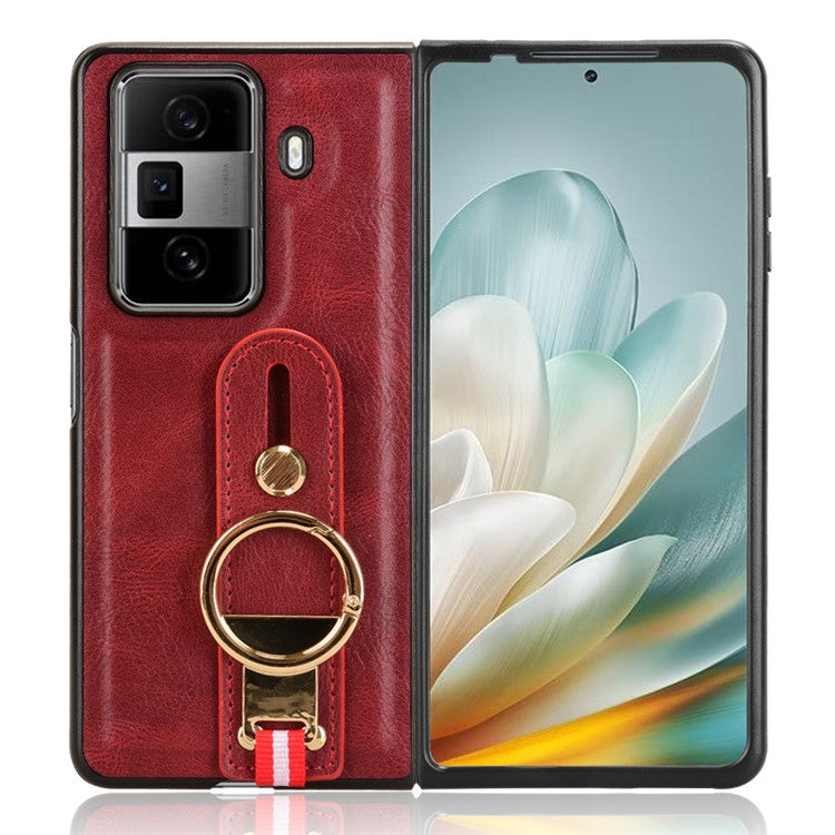 For Honor Magic Vs3 5G Case Leather+PC+TPU Wristband Cover with Bottle Opener Ring - Red