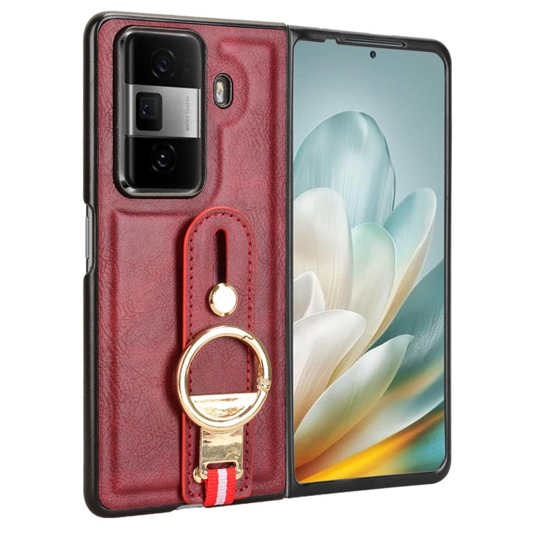 For Honor Magic Vs3 5G Case Leather+PC+TPU Wristband Cover with Bottle Opener Ring - Red