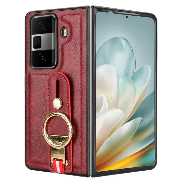 For Honor Magic Vs3 5G Case Leather+PC+TPU Wristband Cover with Bottle Opener Ring - Red