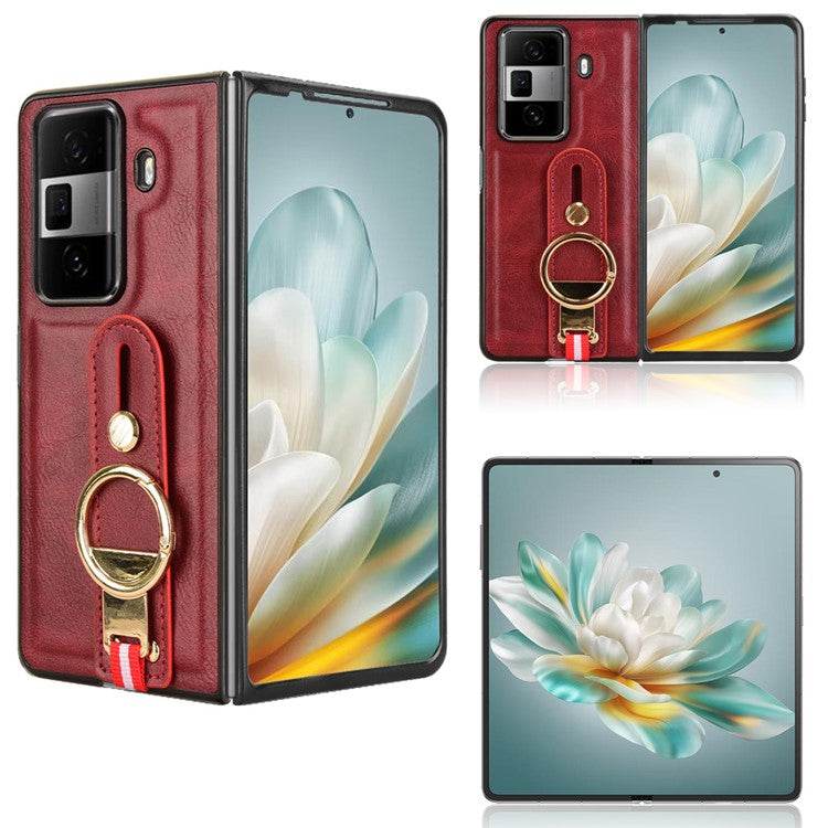 For Honor Magic Vs3 5G Case Leather+PC+TPU Wristband Cover with Bottle Opener Ring - Red