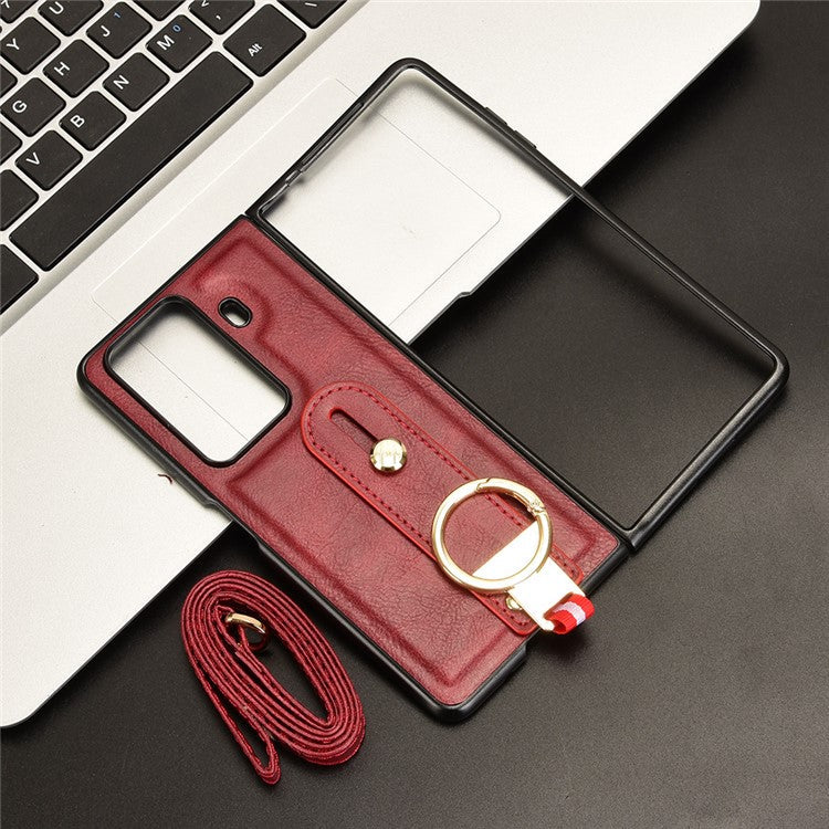 For Honor Magic Vs3 5G Case Leather+PC+TPU Wristband Cover with Bottle Opener Ring - Red