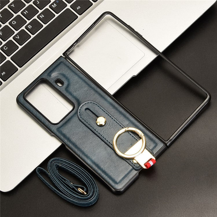 For Honor Magic Vs3 5G Case Leather+PC+TPU Wristband Cover with Bottle Opener Ring - Blue