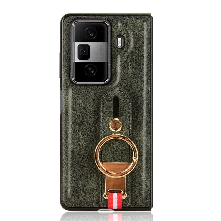 For Honor Magic Vs3 5G Case Leather+PC+TPU Wristband Cover with Bottle Opener Ring - Green