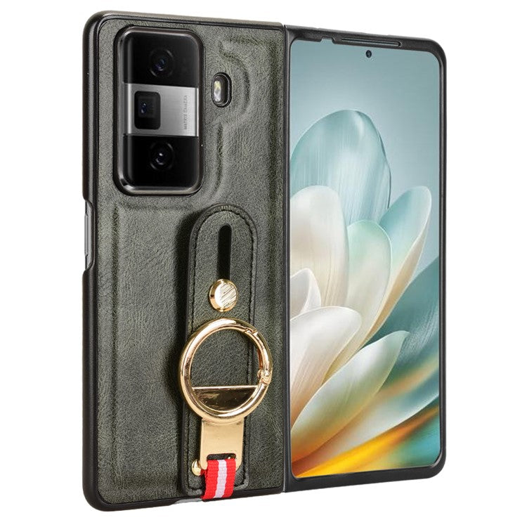 For Honor Magic Vs3 5G Case Leather+PC+TPU Wristband Cover with Bottle Opener Ring - Green