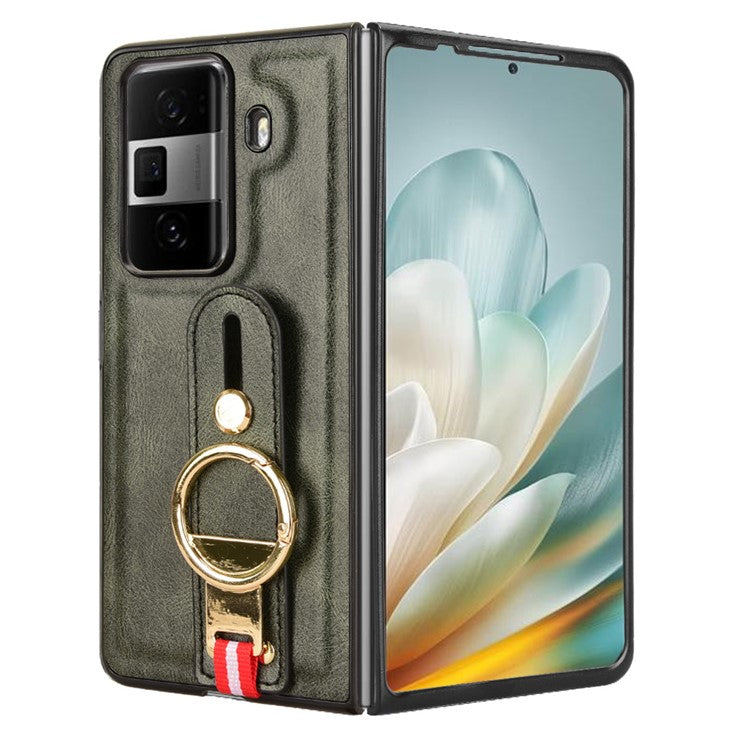 For Honor Magic Vs3 5G Case Leather+PC+TPU Wristband Cover with Bottle Opener Ring - Green