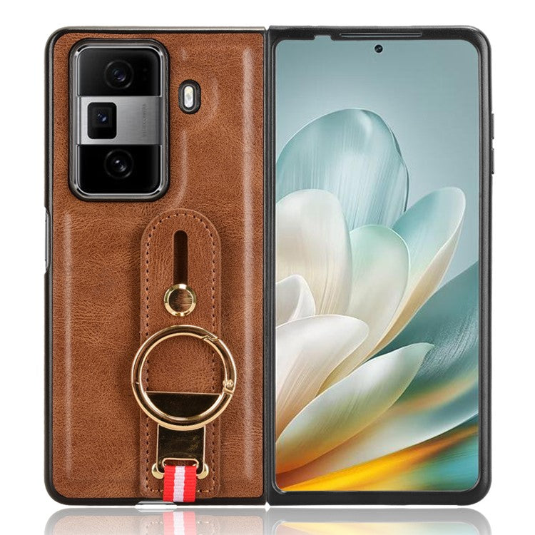 For Honor Magic Vs3 5G Case Leather+PC+TPU Wristband Cover with Bottle Opener Ring - Brown