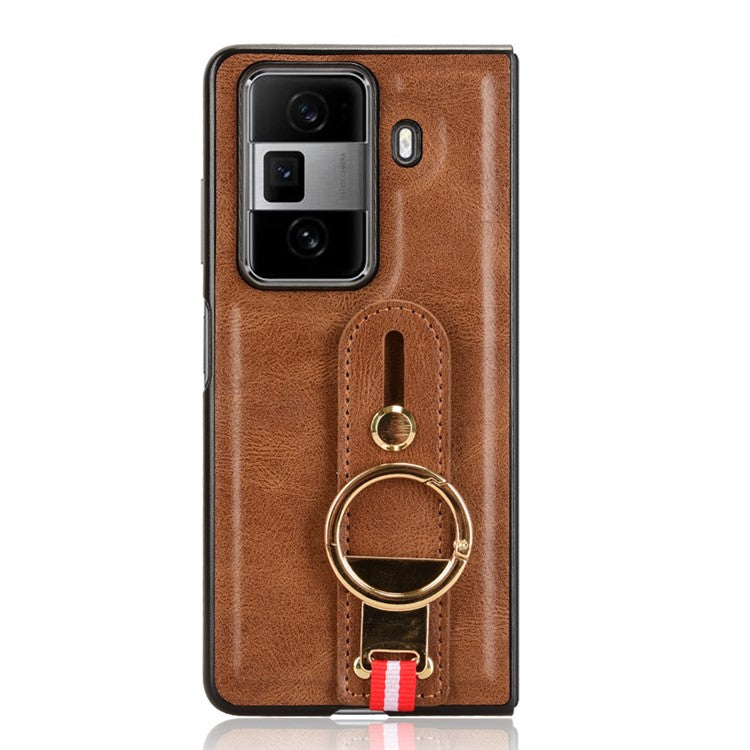 For Honor Magic Vs3 5G Case Leather+PC+TPU Wristband Cover with Bottle Opener Ring - Brown