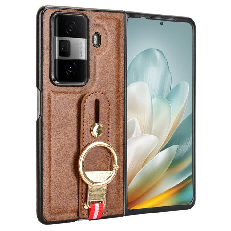 For Honor Magic Vs3 5G Case Leather+PC+TPU Wristband Cover with Bottle Opener Ring - Brown