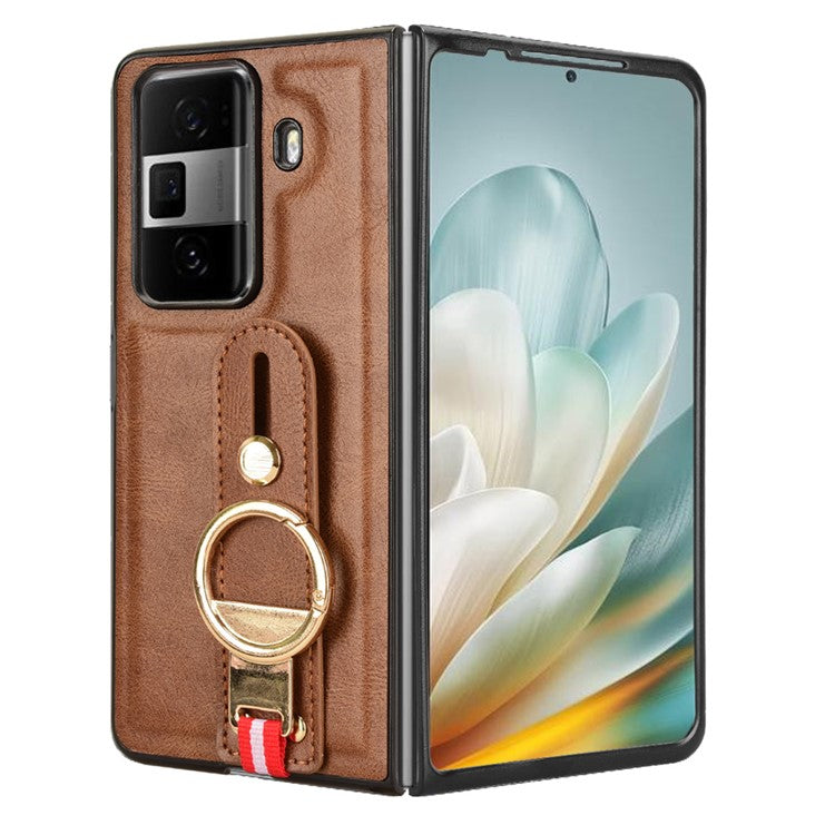 For Honor Magic Vs3 5G Case Leather+PC+TPU Wristband Cover with Bottle Opener Ring - Brown