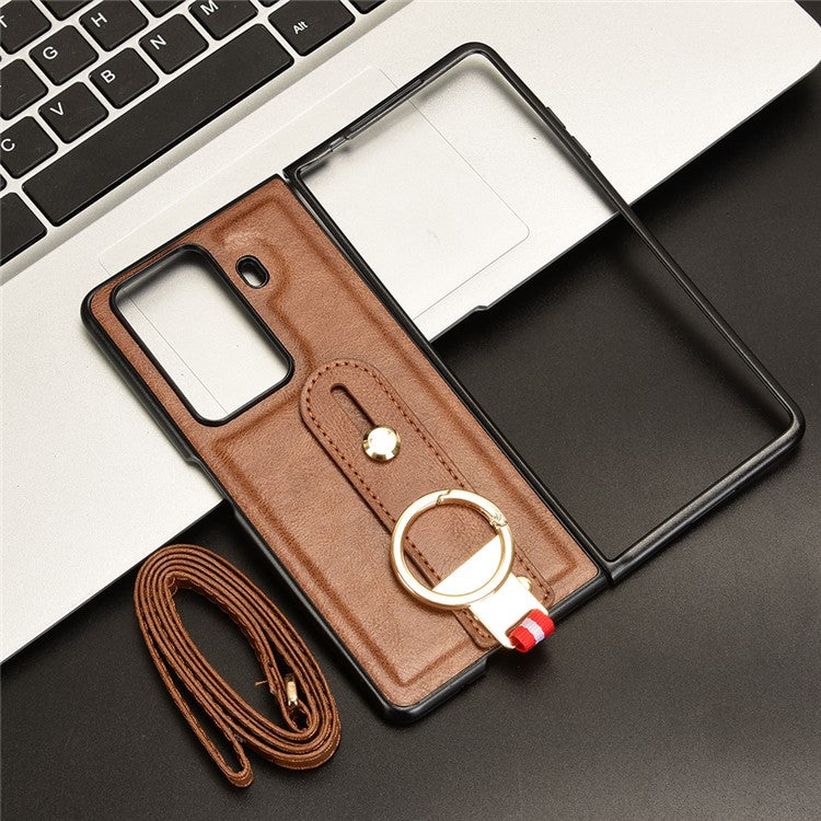 For Honor Magic Vs3 5G Case Leather+PC+TPU Wristband Cover with Bottle Opener Ring - Brown