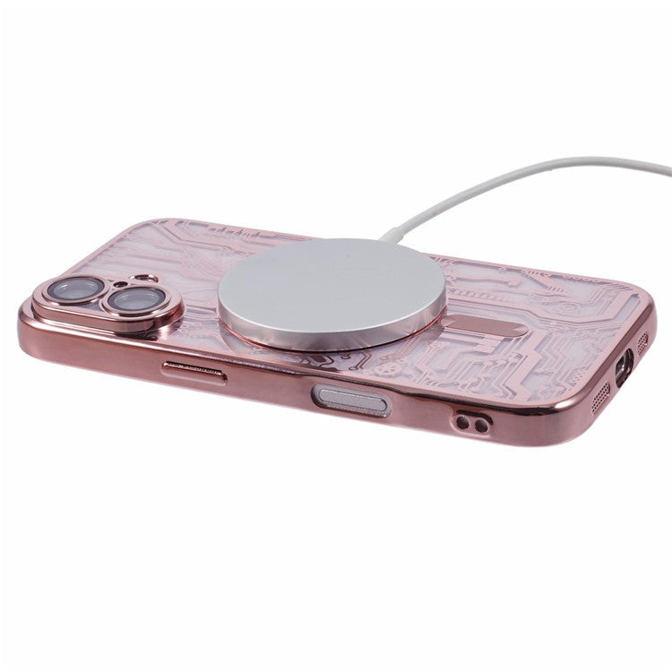 AR Series For iPhone 16 Plus Case Compatible with MagSafe Gear Design TPU Phone Cover with Lens Film - Rose Gold