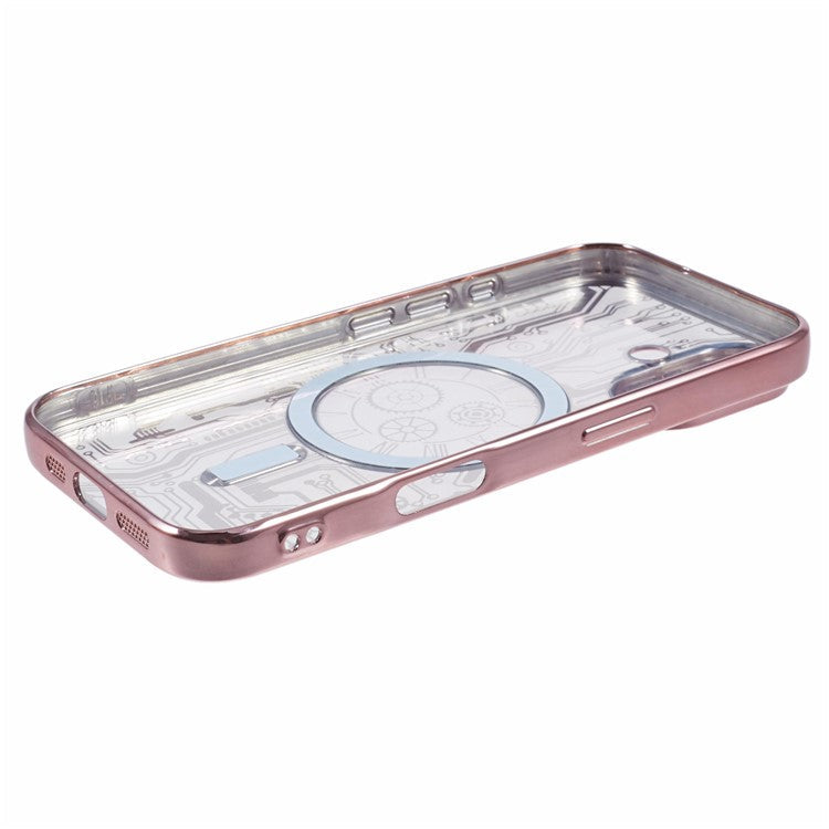 AR Series For iPhone 16 Plus Case Compatible with MagSafe Gear Design TPU Phone Cover with Lens Film - Rose Gold