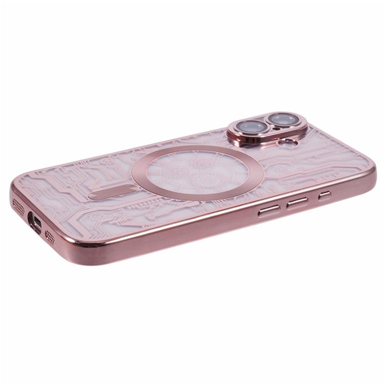 AR Series For iPhone 16 Plus Case Compatible with MagSafe Gear Design TPU Phone Cover with Lens Film - Rose Gold