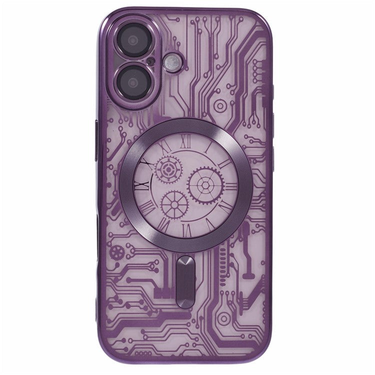 AR Series For iPhone 16 Plus Case Compatible with MagSafe Gear Design TPU Phone Cover with Lens Film - Purple