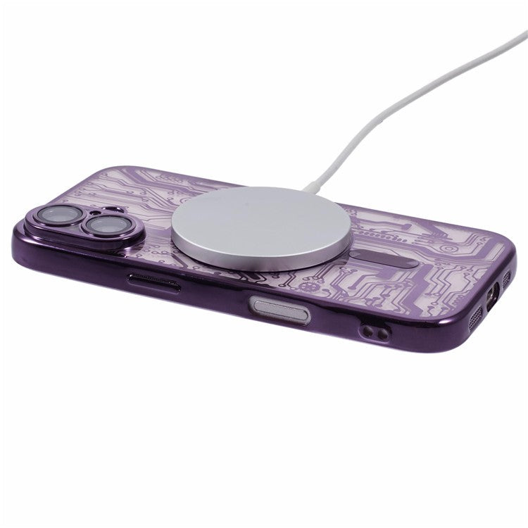 AR Series For iPhone 16 Plus Case Compatible with MagSafe Gear Design TPU Phone Cover with Lens Film - Purple
