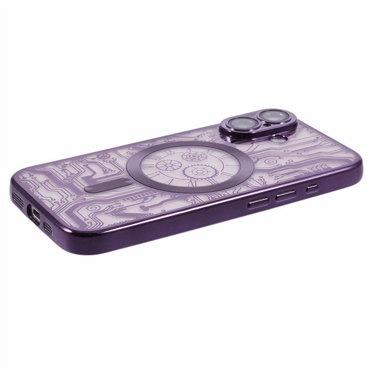 AR Series For iPhone 16 Plus Case Compatible with MagSafe Gear Design TPU Phone Cover with Lens Film - Purple