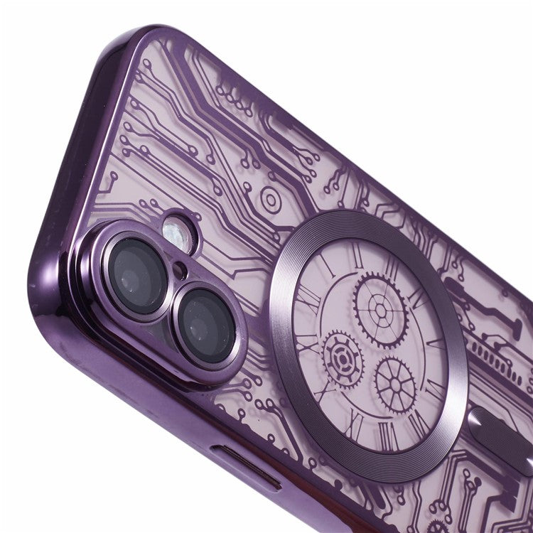AR Series For iPhone 16 Plus Case Compatible with MagSafe Gear Design TPU Phone Cover with Lens Film - Purple