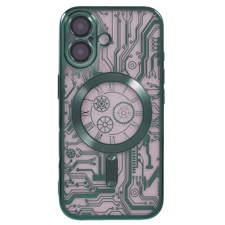 AR Series For iPhone 16 Plus Case Compatible with MagSafe Gear Design TPU Phone Cover with Lens Film - Green