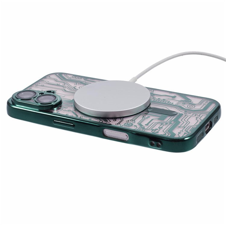 AR Series For iPhone 16 Plus Case Compatible with MagSafe Gear Design TPU Phone Cover with Lens Film - Green