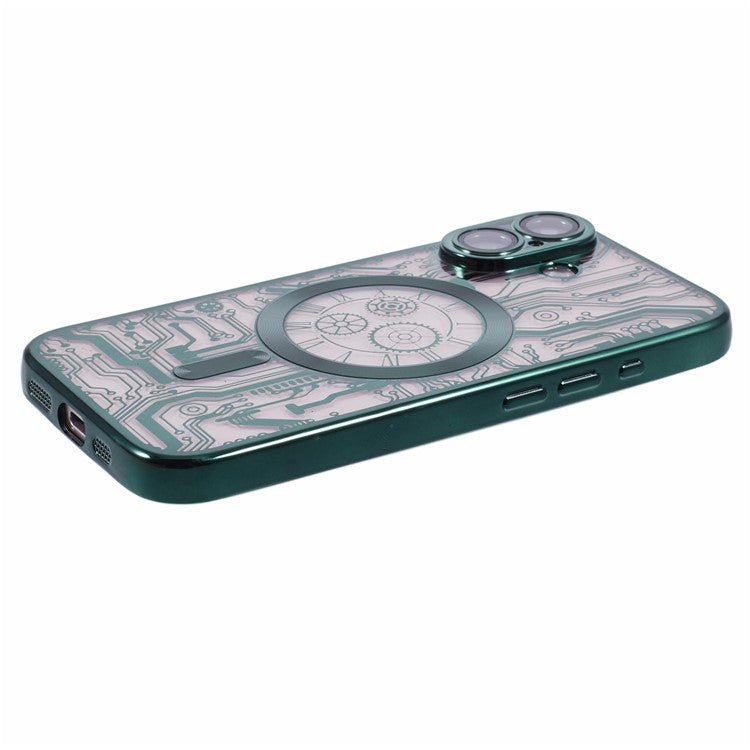 AR Series For iPhone 16 Plus Case Compatible with MagSafe Gear Design TPU Phone Cover with Lens Film - Green