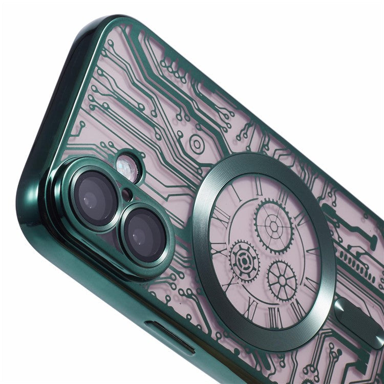AR Series For iPhone 16 Plus Case Compatible with MagSafe Gear Design TPU Phone Cover with Lens Film - Green
