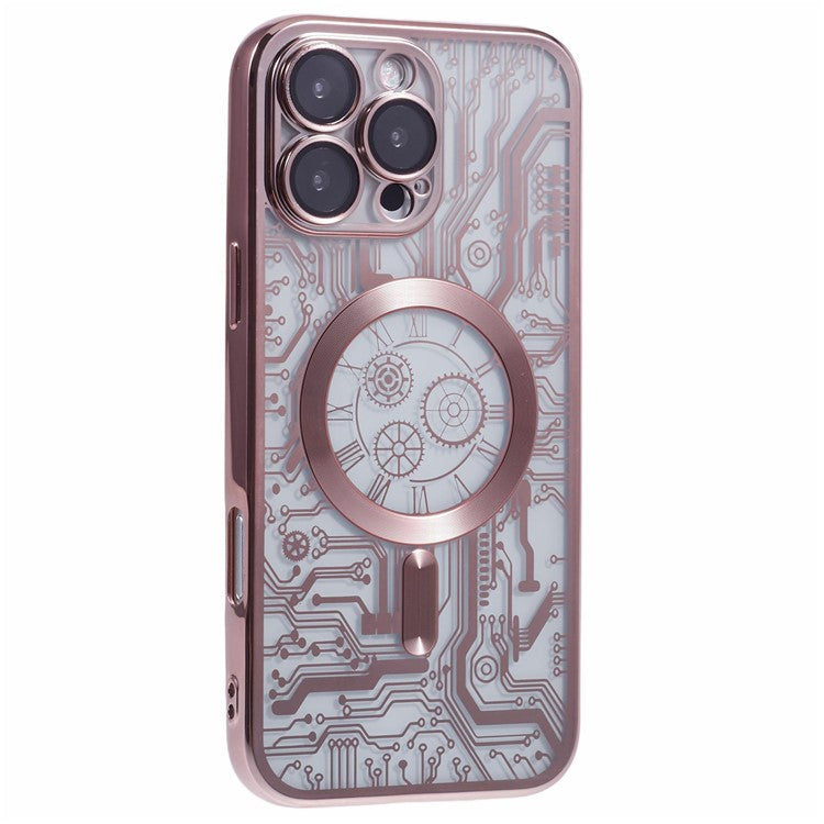 AR Series For iPhone 16 Pro Case Compatible with MagSafe Gear Design TPU Phone Cover with Lens Film - Rose Gold