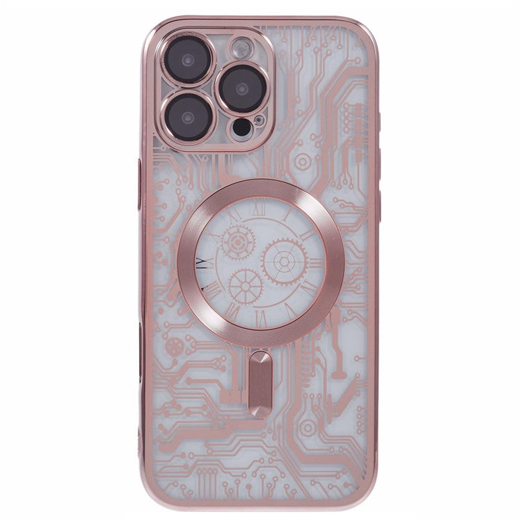 AR Series For iPhone 16 Pro Case Compatible with MagSafe Gear Design TPU Phone Cover with Lens Film - Rose Gold