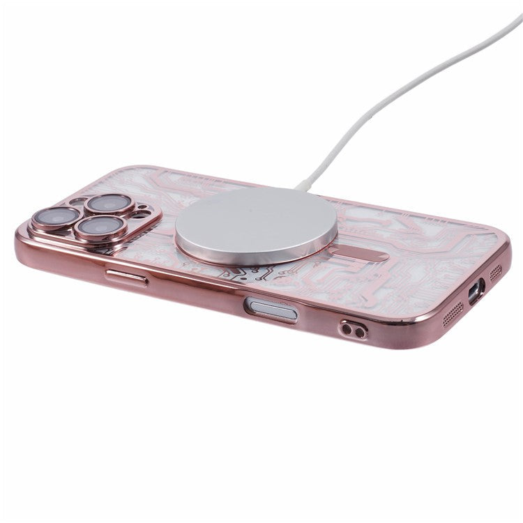 AR Series For iPhone 16 Pro Case Compatible with MagSafe Gear Design TPU Phone Cover with Lens Film - Rose Gold