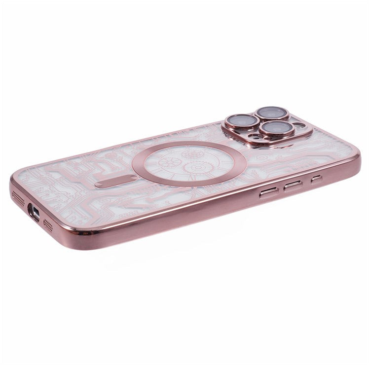 AR Series For iPhone 16 Pro Case Compatible with MagSafe Gear Design TPU Phone Cover with Lens Film - Rose Gold