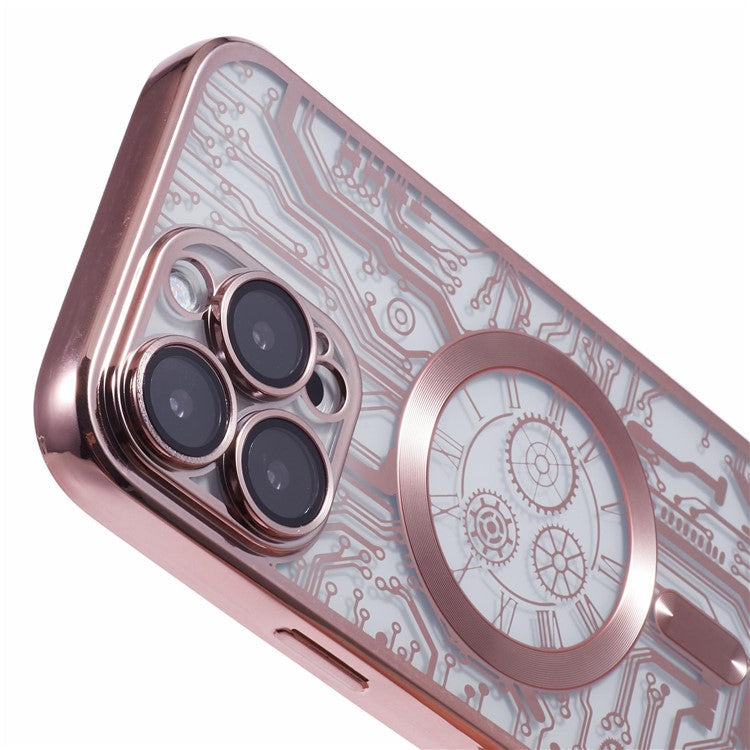 AR Series For iPhone 16 Pro Case Compatible with MagSafe Gear Design TPU Phone Cover with Lens Film - Rose Gold