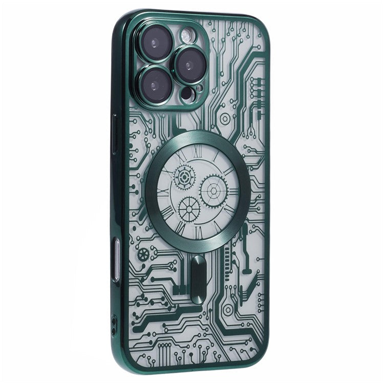 AR Series For iPhone 16 Pro Case Compatible with MagSafe Gear Design TPU Phone Cover with Lens Film - Green