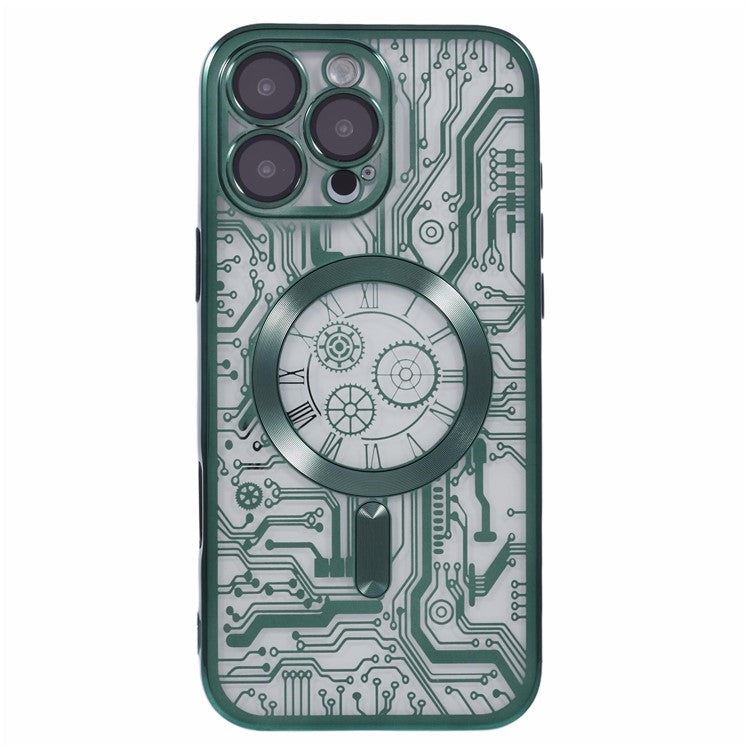 AR Series For iPhone 16 Pro Case Compatible with MagSafe Gear Design TPU Phone Cover with Lens Film - Green