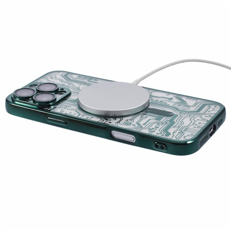 AR Series For iPhone 16 Pro Case Compatible with MagSafe Gear Design TPU Phone Cover with Lens Film - Green