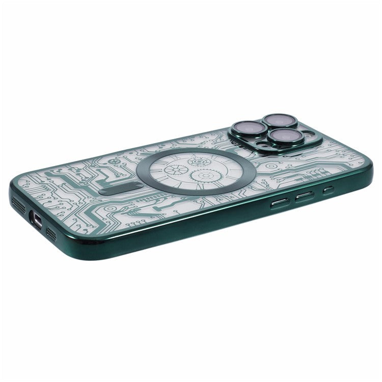 AR Series For iPhone 16 Pro Case Compatible with MagSafe Gear Design TPU Phone Cover with Lens Film - Green