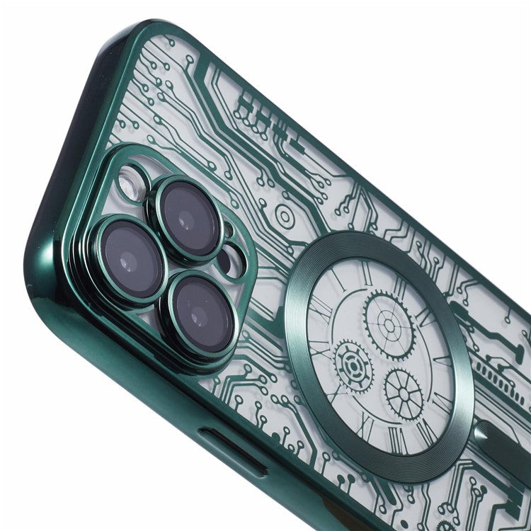 AR Series For iPhone 16 Pro Case Compatible with MagSafe Gear Design TPU Phone Cover with Lens Film - Green