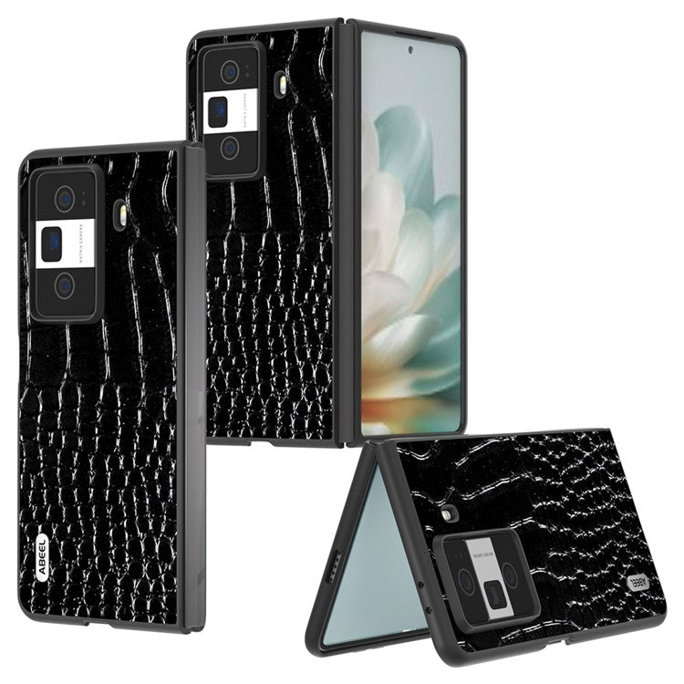 ABEEL For Honor Magic Vs3 5G Case Genuine Cow Leather Back Phone Cover Crocodile Texture - Black