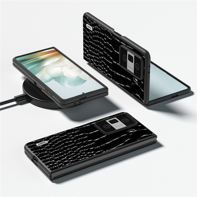 ABEEL For Honor Magic Vs3 5G Case Genuine Cow Leather Back Phone Cover Crocodile Texture - Black