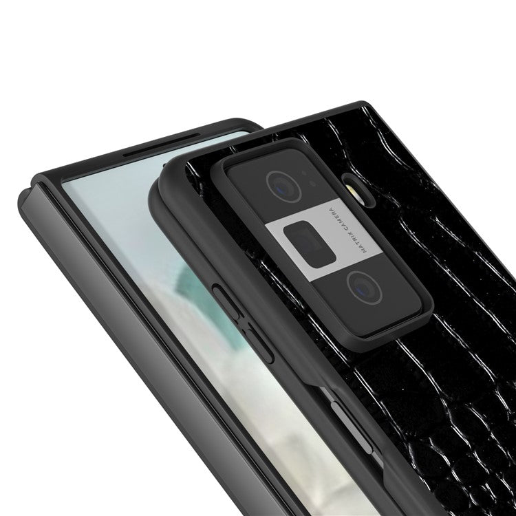 ABEEL For Honor Magic Vs3 5G Case Genuine Cow Leather Back Phone Cover Crocodile Texture - Black