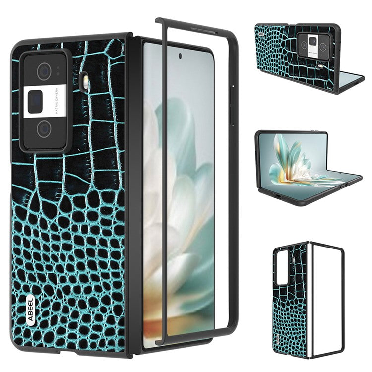 ABEEL For Honor Magic Vs3 5G Case Genuine Cow Leather Back Phone Cover Crocodile Texture - Midnight Green