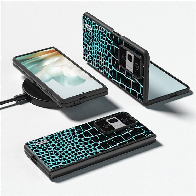 ABEEL For Honor Magic Vs3 5G Case Genuine Cow Leather Back Phone Cover Crocodile Texture - Midnight Green