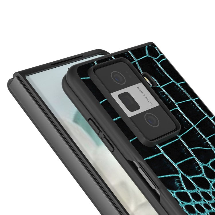 ABEEL For Honor Magic Vs3 5G Case Genuine Cow Leather Back Phone Cover Crocodile Texture - Midnight Green