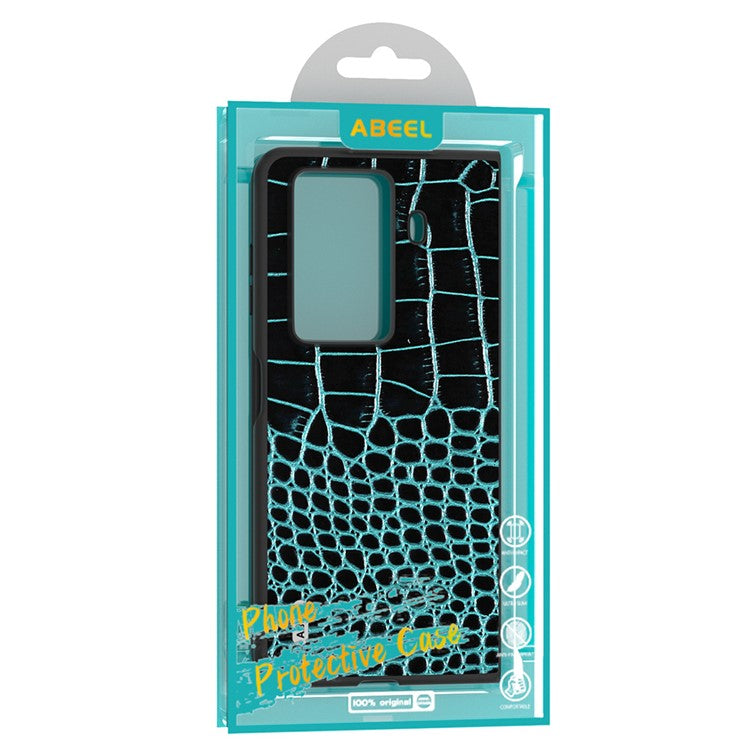 ABEEL For Honor Magic Vs3 5G Case Genuine Cow Leather Back Phone Cover Crocodile Texture - Midnight Green