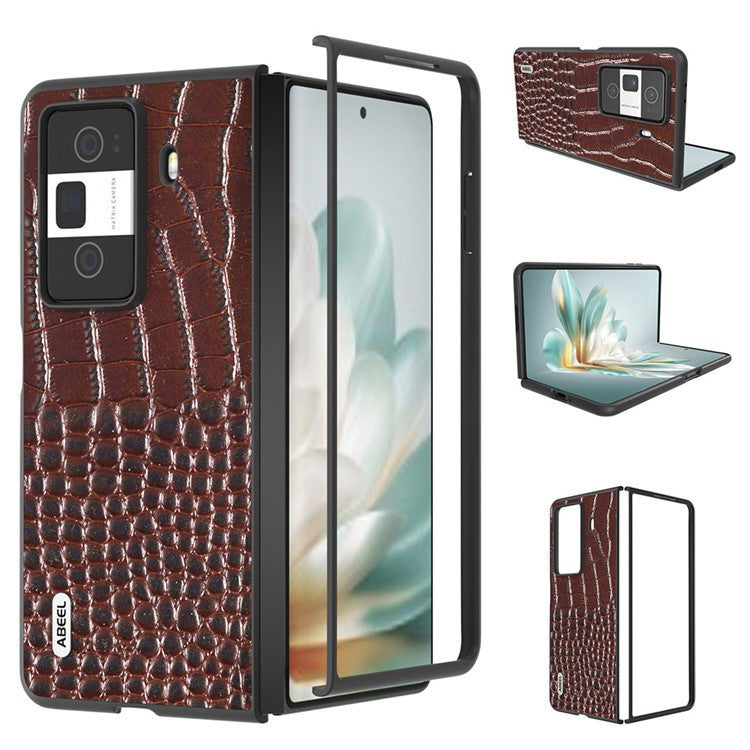 ABEEL For Honor Magic Vs3 5G Case Genuine Cow Leather Back Phone Cover Crocodile Texture - Coffee