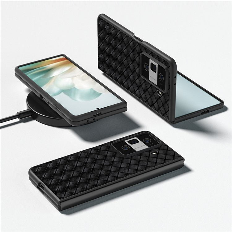 For Honor Magic Vs3 5G Case Woven Texture PU Leather Coated PC Mobile Phone Cover - Black