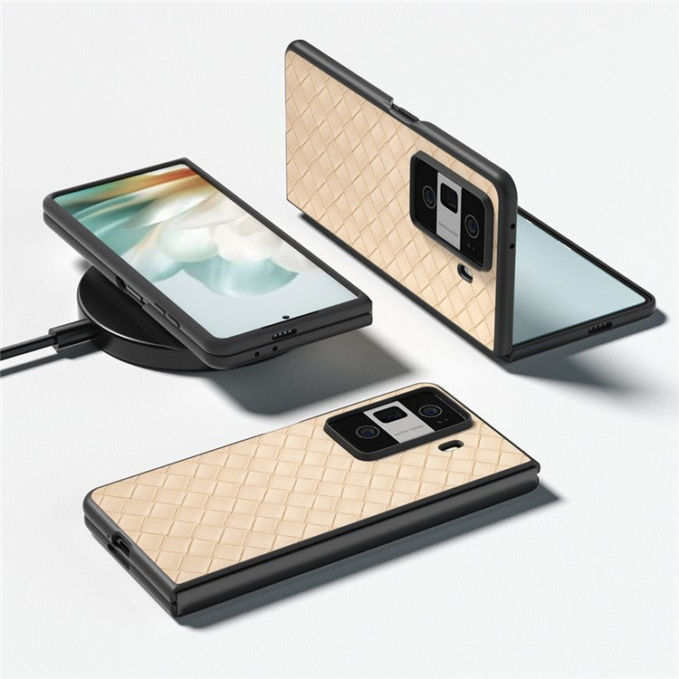 For Honor Magic Vs3 5G Case Woven Texture PU Leather Coated PC Mobile Phone Cover - Beige